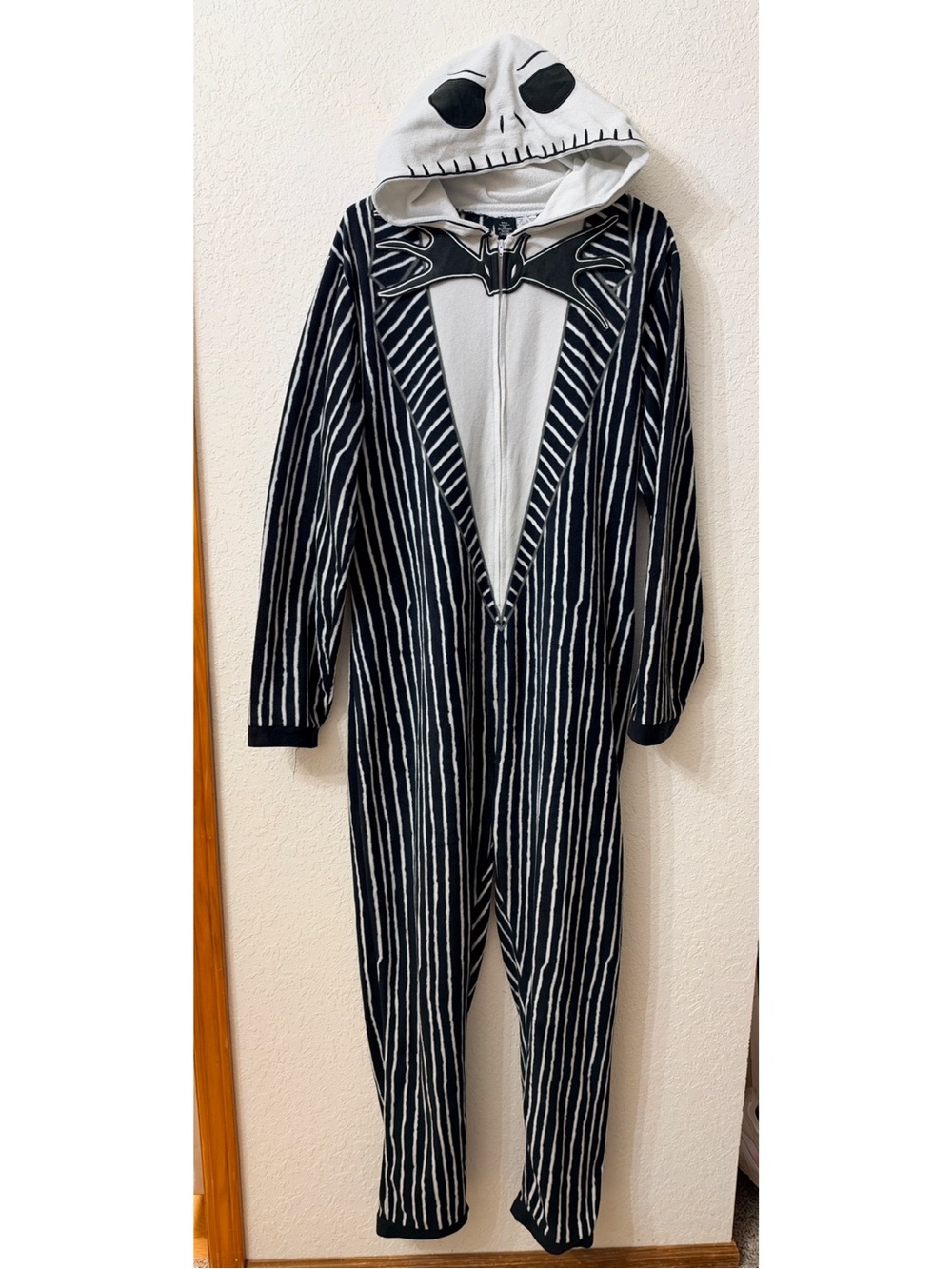 Disney Jack Skellington Stripe Hooded Jumpsuit Costume - Black & White - L
